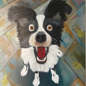 El Yapımı – Neşeli Köpek Yağlı Boya Tablo | 50×70 cm | Canlı ve Sevimli Dekorasyon